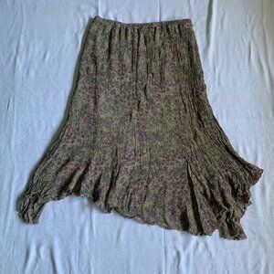*J. JILL Floral Tan Purple and Green Asymmetrical Women's Skirt Medium-Sized